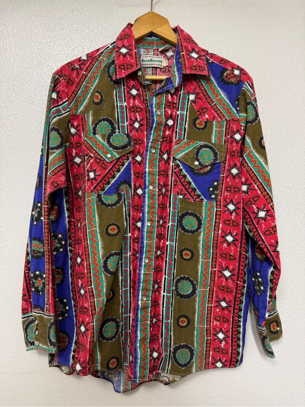 Road Runner Vintage-Inspired Multicolor Western Dress Shirt - Red/Olive/Blue